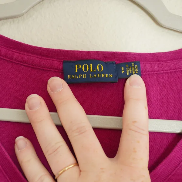 Polo Ralph Lauren Women's Small V-Neck T-Shirt Berry Pink Cotton Slub Pony Logo - Image 4
