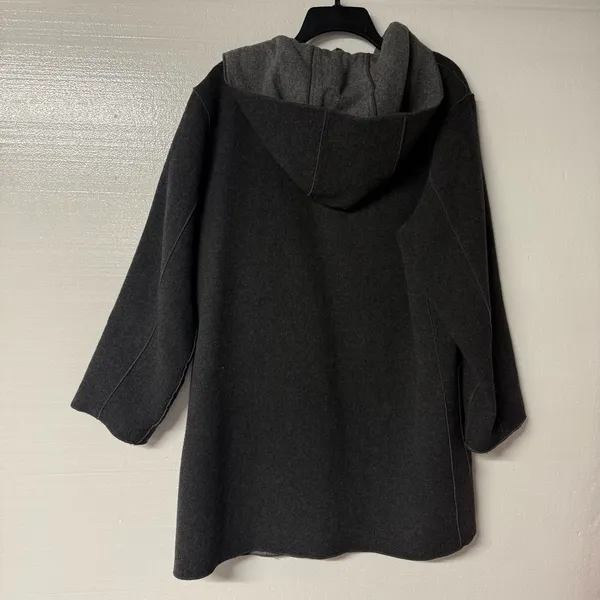 Vintage Eddie Bauer Coat Women M Gray Hood Button Front Wool Nylon Blend Pockets - Image 7