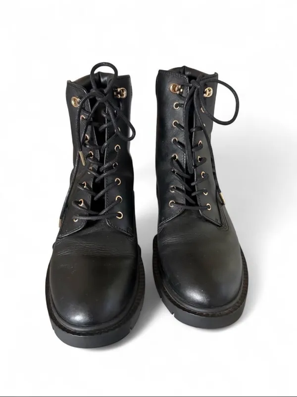 Coach Black Leather Lace-Up Ankle Boots with Gold Eyelets - Women - Image 2