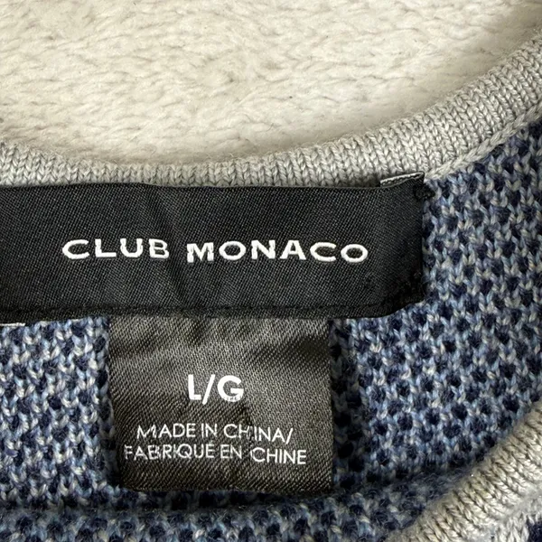 Club Monaco Women Floral Jacquard Wool Knit Tee Grey Blue Short Sleeve Large L - Image 2