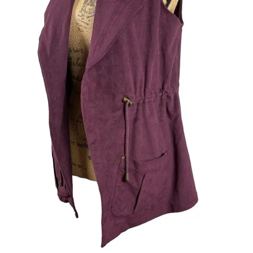 Lysse Faux Suede Vest Open Front Utility‎ Burgundy Purple Drawstring Size Small - Image 2