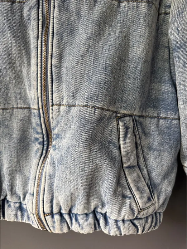 Sweet Habit Light Wash Denim Puffer Jacket, Size S - Image 5