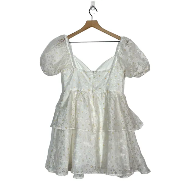 NEW Lena Party A-Line‎ Dress Women's Size Medium White Floral Applique Layered - Image 3