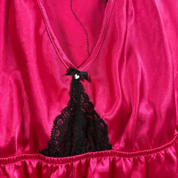 Victoria's Secret M Pink Black Lace Trim Satin Romper Sleep Teddy Lingerie Glam - Image 6