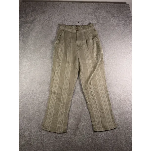 FREE PEOPLE Green Semi Sweet Trousers Size S Navy Striped Cotton Summer Boho - Image 2
