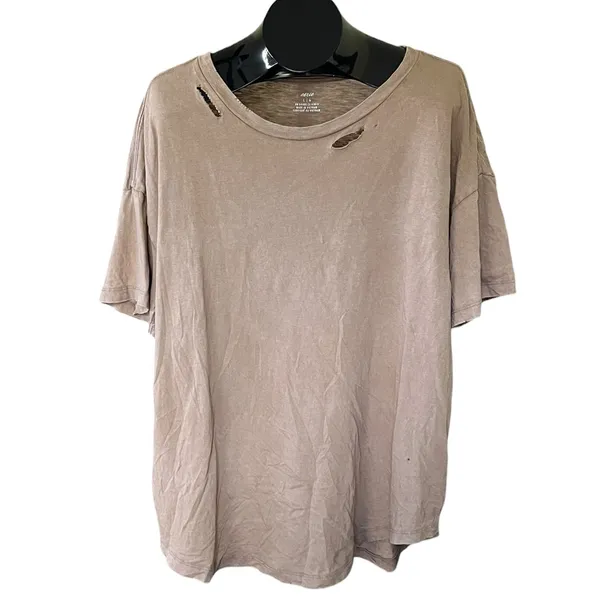 aerie Distressed oversized Crewneck Tee in Taupe Beige - Image 5