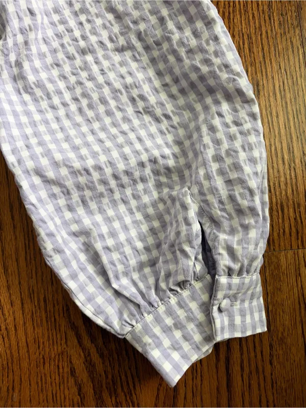 Maeve Anthropologie Cropped Gingham Bow Blouse Lavender Sz 14 Cottage Coastal - Image 8