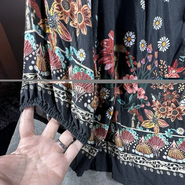 Natural Life Top Womens XL Maribel Mushroom Print Hippie Boho Black Floral Tunic - Image 11