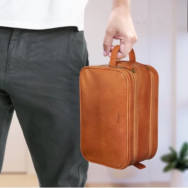 Dot & Dot Brown Leather Travel Men's Bag - Image 5