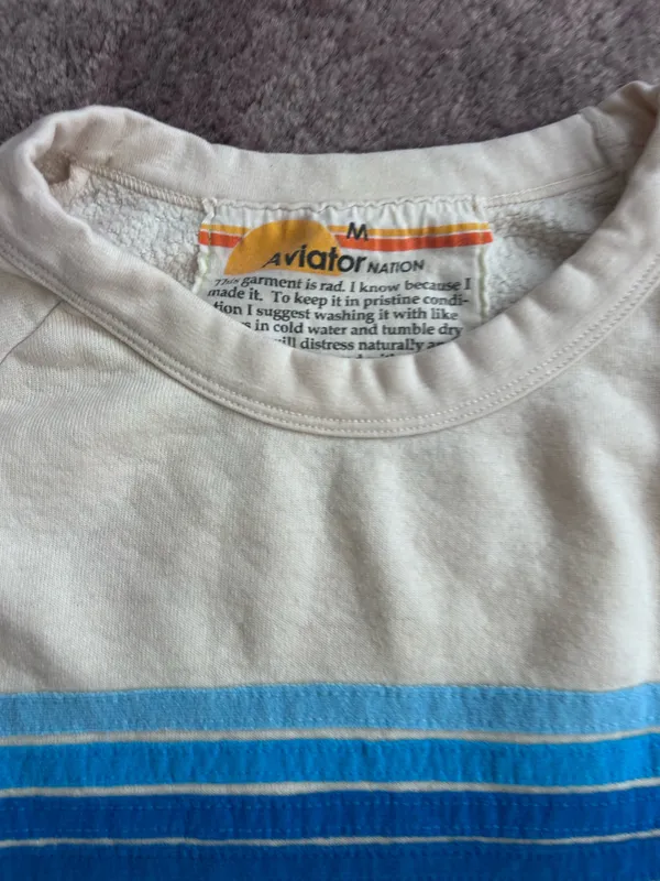 Aviator Nation 5 stripe Vintage White and blue Crewneck Sweatshirt - Image 2