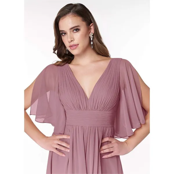 Azazie Temeka Vintage Mauve A-Line Ruched Chiffon Dress - Image 5