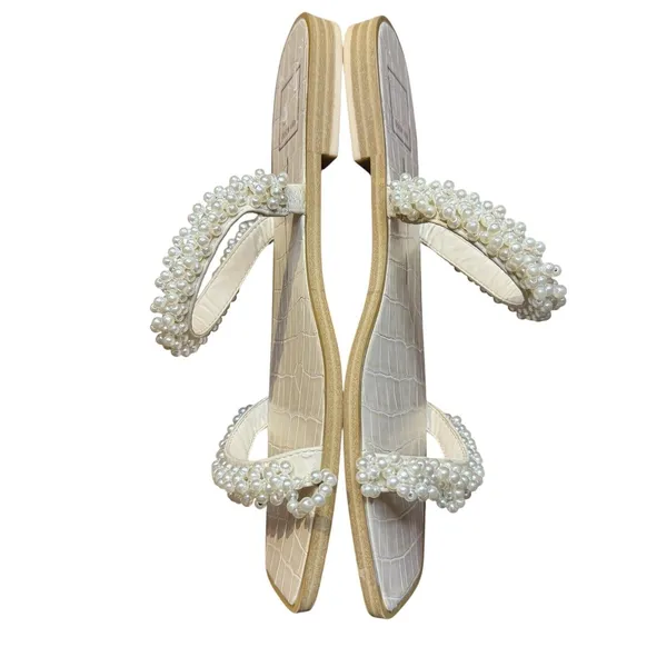 Dolce Vita Shoes‎ Womens Size 9 White Pearl Beaded Slide Sandals Flat Dressy - Image 7
