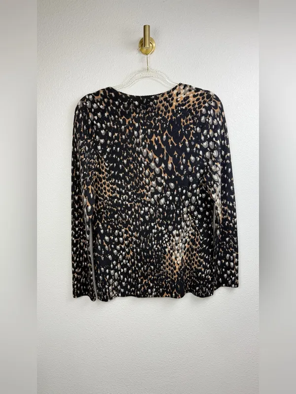 Tory Burch Lightweight Button-Up Leopard Long Sleeve Cardigan Sweater Size M - Image 2