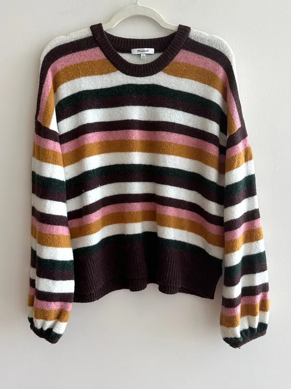 Madewell Women’s Payton Sweater Balloon Sleeve Stripe Cozy Wool Blend, Large - Image 3
