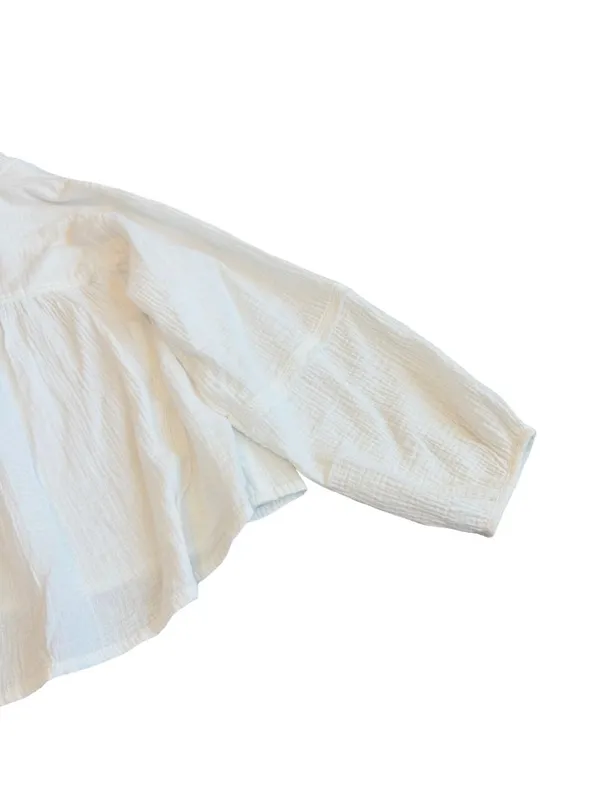 We The Free Ivory Cotton Gauze Popover Blouse Long Sleeve V Neck Small Women's - Image 14