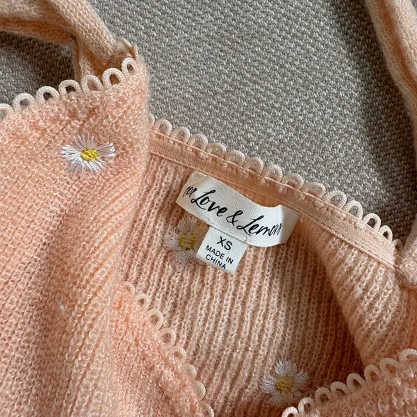 For Love & Lemons Peach Daisy Knit Crop Top - Image 3
