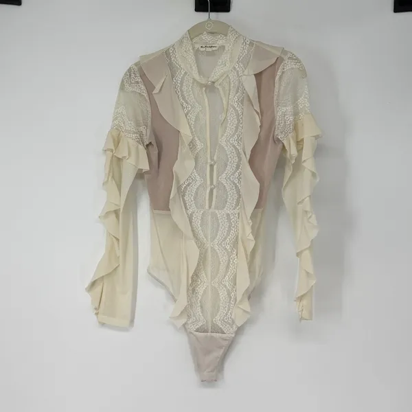 For Love & Lemons White Lace Silk Blend Ruffle Bodysuit Victorian Romantic Sz S - Image 2