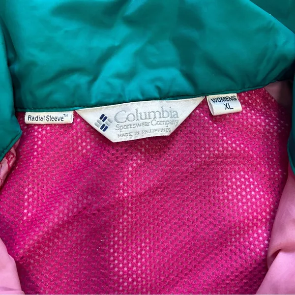 Vintage Columbia Windbreaker Jacket Green Pink Zip Up Hood Women Size XL - Image 5