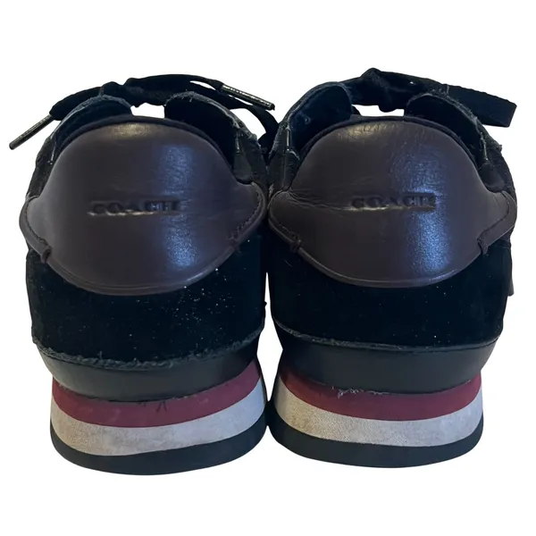 Coach Sneakers Women Black Glitter Floral Leather Suede‎ Low Top - Image 4