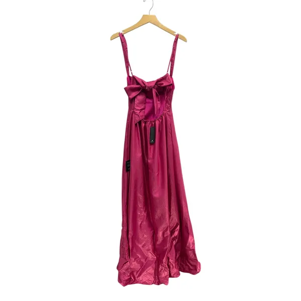 Lulus Immaculate Aura Shiny Magenta Taffeta Maxi Dress With Pockets size L NWT - Image 6