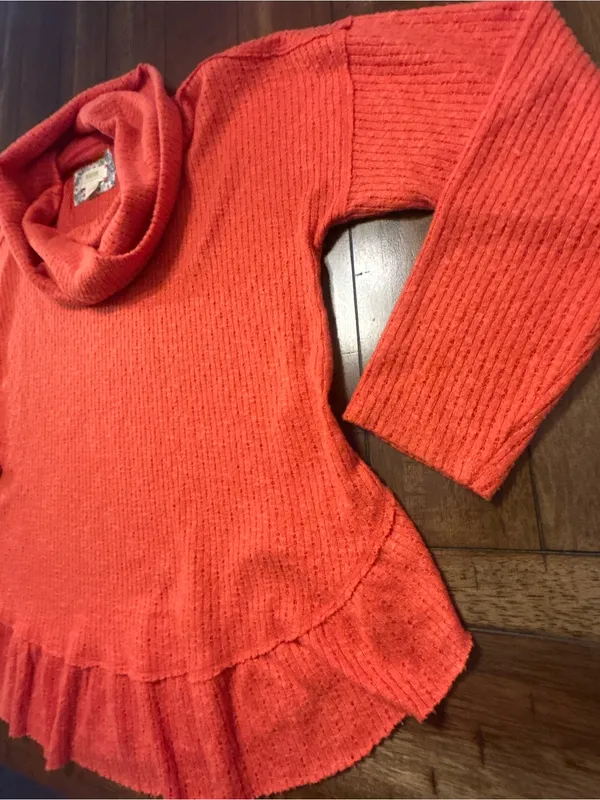 Maeve Anthropologie Addie Ruffled Hacci Pullover Sweater Orange Medium - Image 4