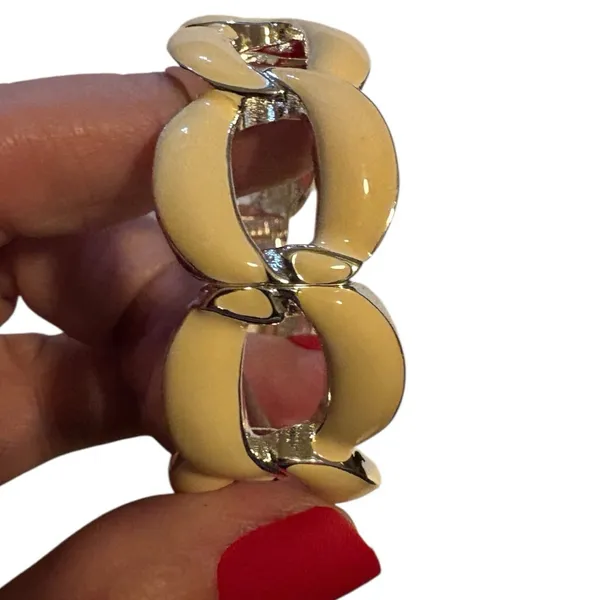 Beige and Silver Chain Link Bracelet, One Size - Image 5