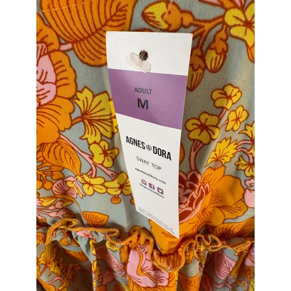 Agnes & Dora Sway Top Floral Babydoll Blouse Orange Blue Ruffle Sleeve Medium - Image 7