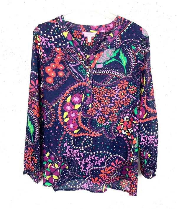 Lilly Pulitzer Garden Menagerie Providence Blouse Purple Red Floral Size Small - Image 2