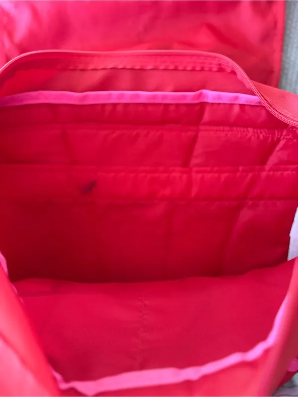 Jansport Red Oversized Messenger Bag with Pink Polka Dots - Image 10
