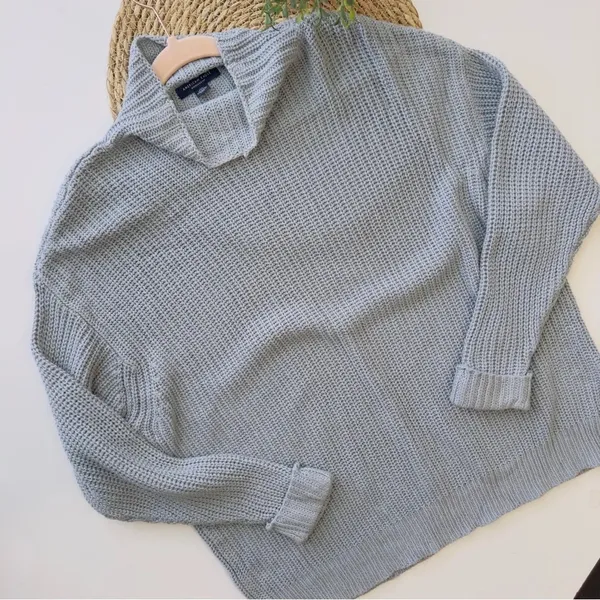 AMERICAN EAGLE‎ Light Blue Knit Mock Neck Sweater Size S\XS - Image 2