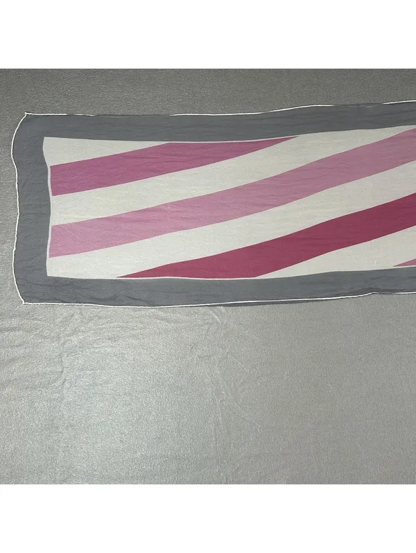 Vintage 70's Vera Neumann Vintage Pink, White, and Gray Striped Scarf - Image 5