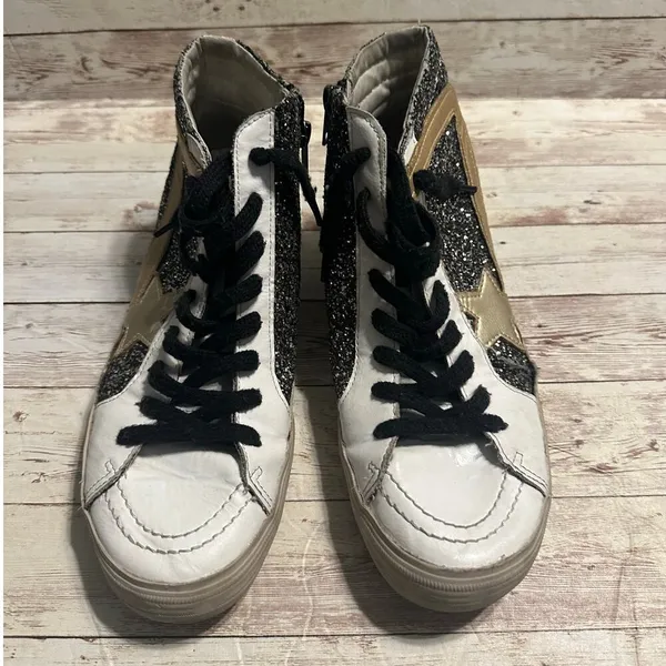 ShuShop Pia Glitter High Top Sneakers Women's Size 10 Shoes Silver Gold Metallic - Image 4