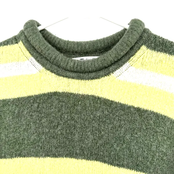 Madewell‎ size Medium striped fulton pullover sweater yellow green - Image 3