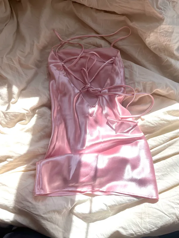 Lucy in the Sky Pink Satin Dress - Image 2