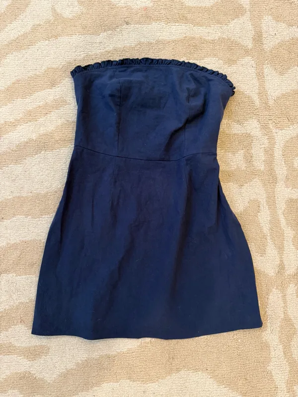 Navy Strapless Ruffle Mini Dress Size S Blue - Image 6