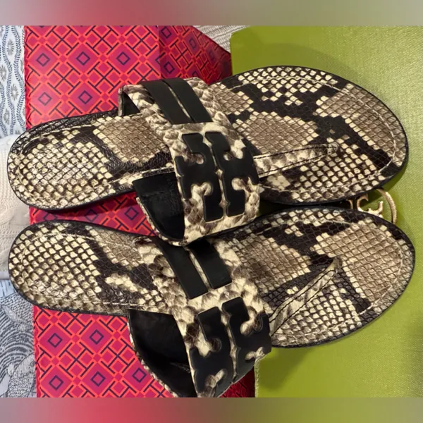Tory Burch Leigh Snakeskin print Sandals, size 7.5, Like New!! - Image 3