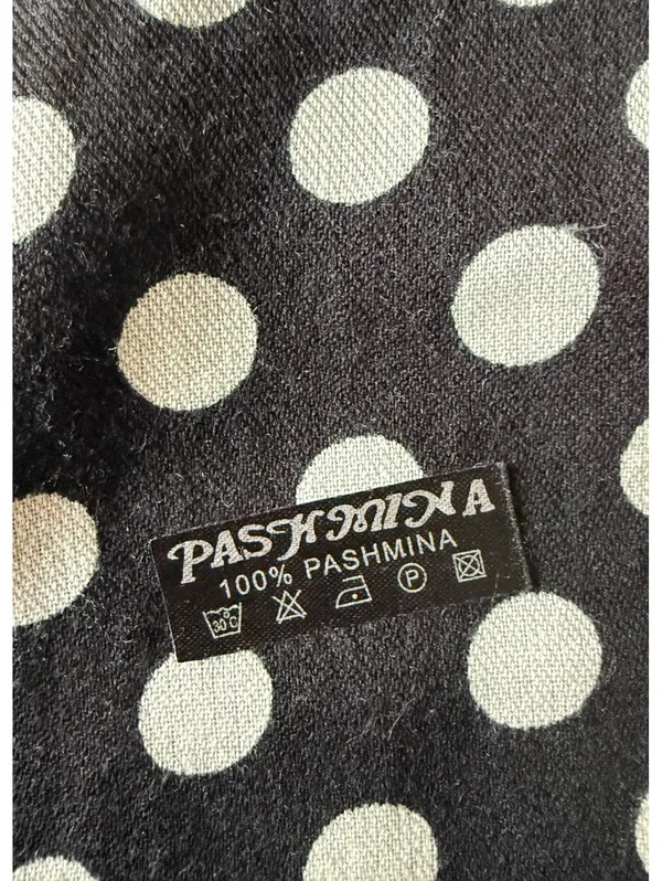 Black and White Polka Dot Shawl with Fringe - Image 9