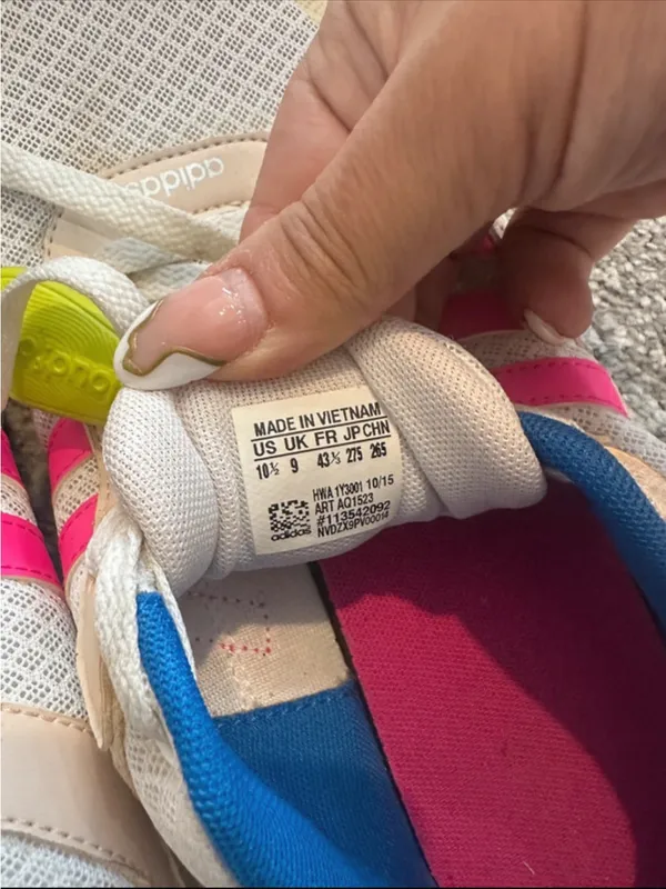 adidas Women White Sneakers with Pink Stripes and Blue Collar - Image 6