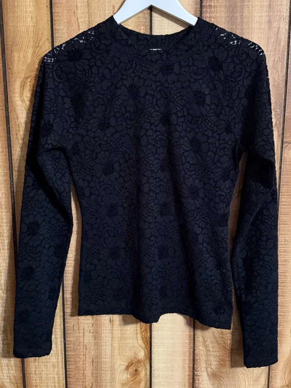 Free People Intimately Cloud Ride Black Lace Long Sleeve Top Size L - Image 5