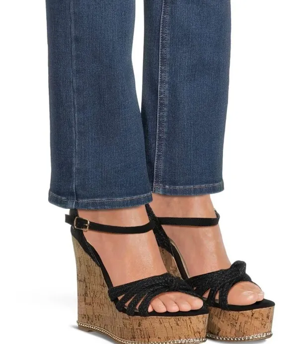 Time And Tru Womens Cork Wedge Platform Black Sandals Size 7 Gold Cork Trim New - Image 6