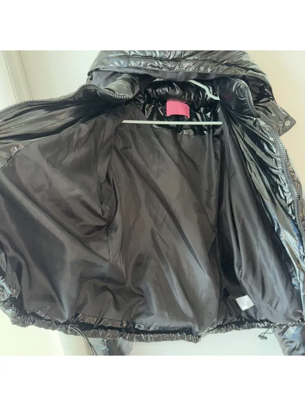 Azalea Wang Black Metallic Bomber Puffer Winter Coat Medium Jacket Shiny LIKEnew - Image 5