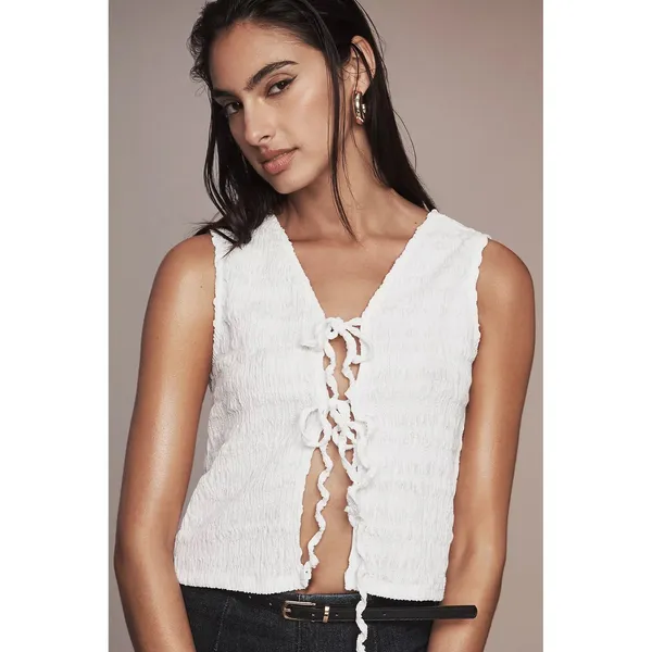 By Anthropologie Front‎ Tie Puckerd Tank Top size L - Image 3