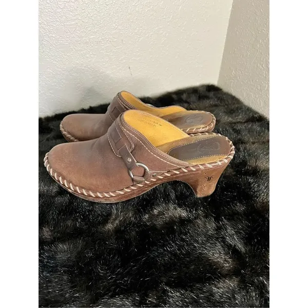 Frye Charlotte Ring Harness 70770 Brown Leather Heeled Mule Clogs Women's Sz 11 - Image 7