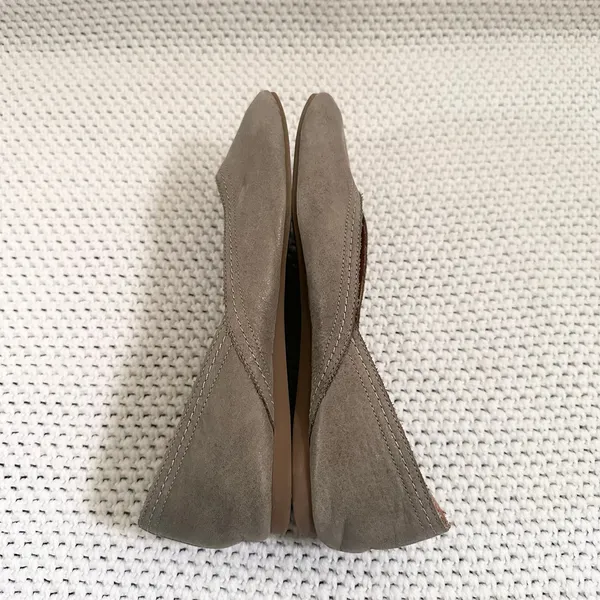Lucky Brand Alba Taupe Gray Shimmer Suede Leather Squared Toe Ballet Flats 8 - Image 6