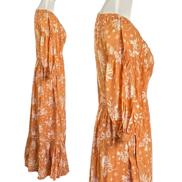 Free People Golden Hour Maxi Dress Bohemian Floral Dainty Tan Neutral Small - Image 10
