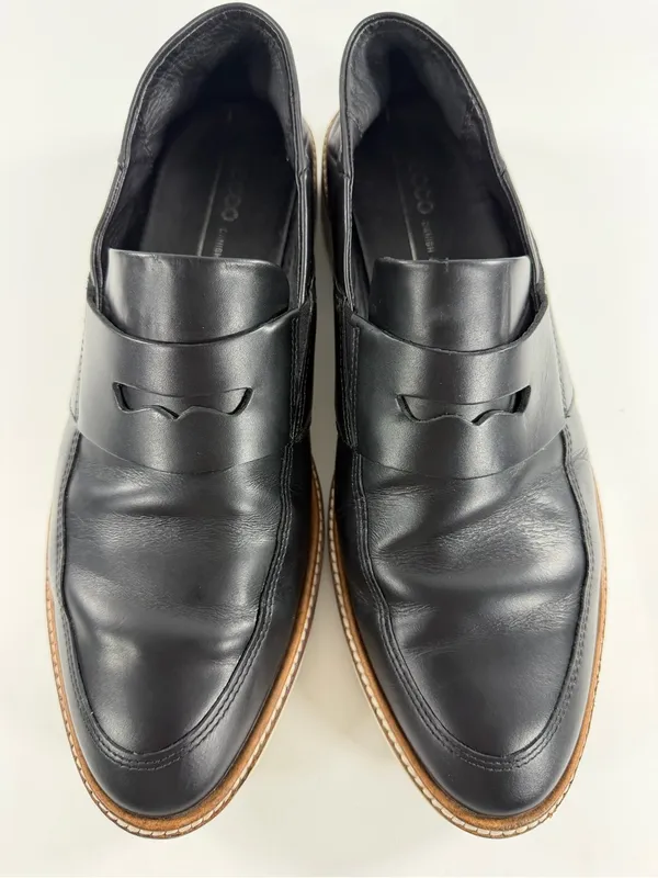 ECCO Dress Loafers‎ Women's EU 40 US 9 Black Leather Lug Sole Slip On Shoes - Image 5
