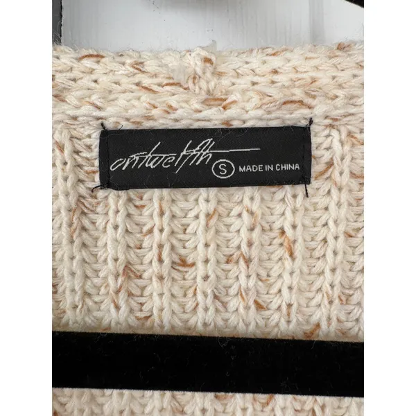 On Twelfth Cream‎ Marled Chunky Knit Button Front V-Neck Cardigan Sweater S - Image 2