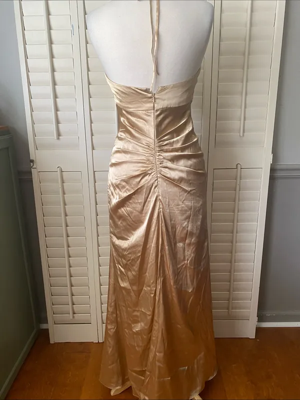 Satin Halter Prom Gown in Gold - Image 5