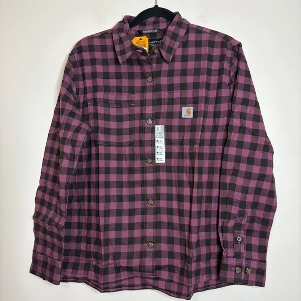 Carhartt Rugged Flex Womens Plaid Flannel Shirt Loose Fit Purple Medium M‎ - Image 2