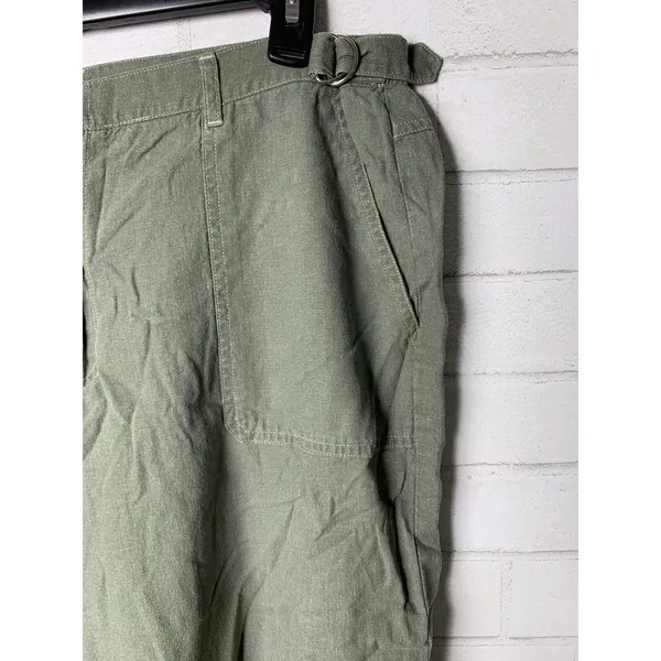 Sag Harbor Sport Capri Pants Woman Olive Green Womens 16W Linen‎ Zip Lagenlook - Image 5